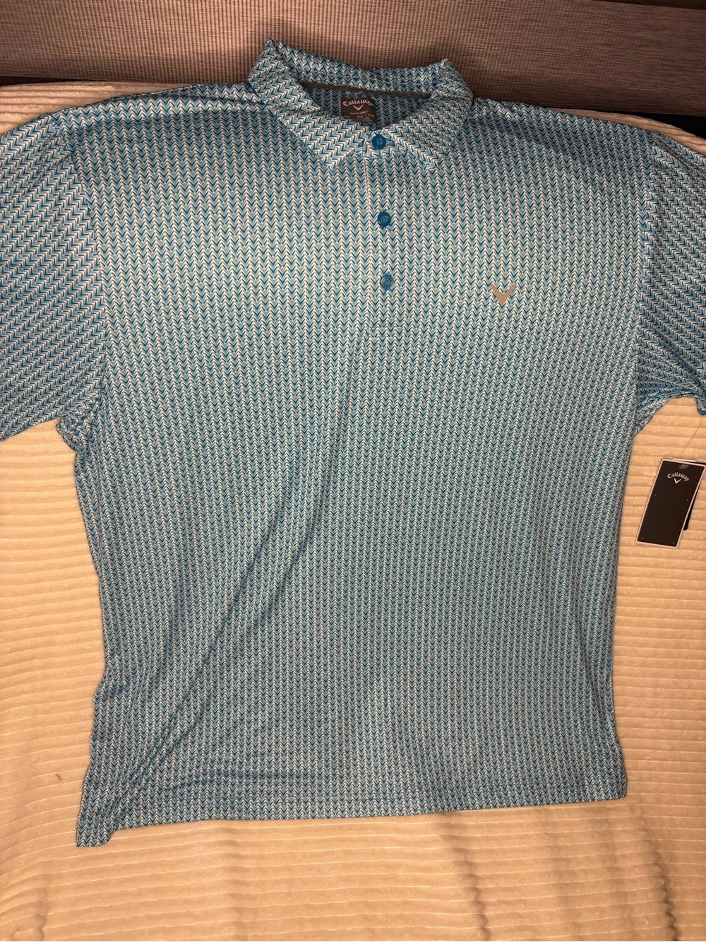Callaway Golf Polo Shirt Mens XXL NWT Opti-Dri Teal Blue Chevron Geometric 2XL